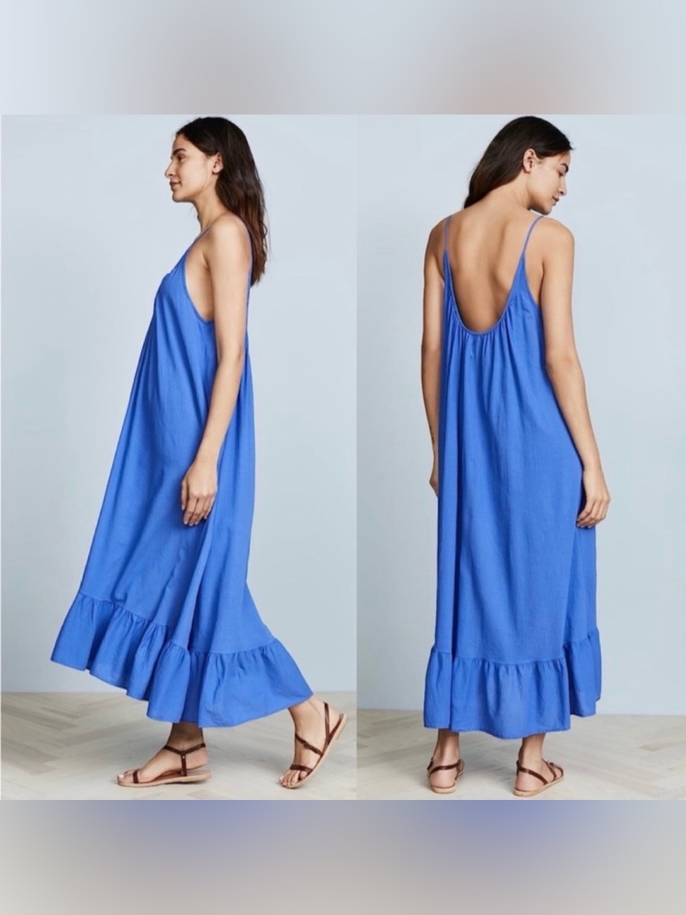 9seed Paloma Ruffle Cotton Maxi Dress in Blueberry One Size